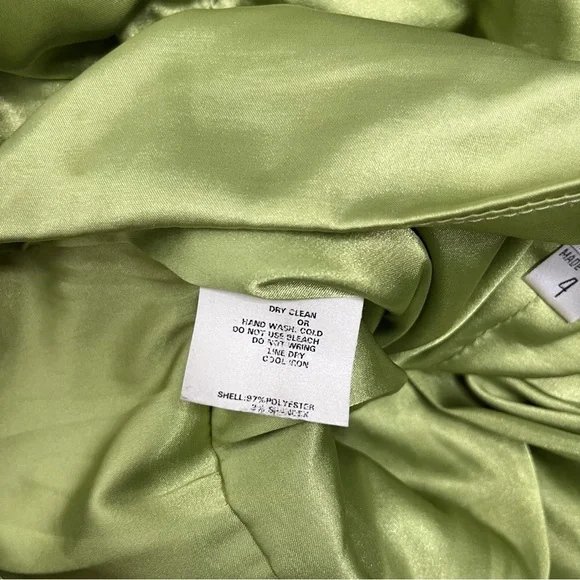 Jessica McClintock Y2K Green Silk Satin Ruched Dress H - Picture 7 of 8